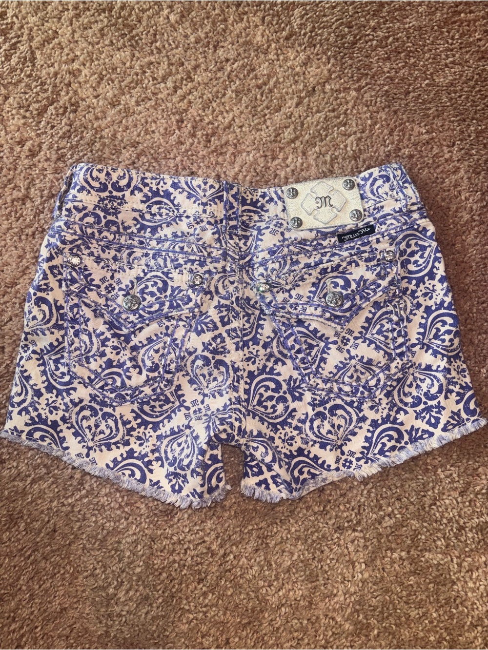 Miss Me Cream and Purple Printed Denim Shorts